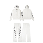 Hellstar Flame Tribal Graphic Hoodie & Pants Set - White Streetwear Tracksuit