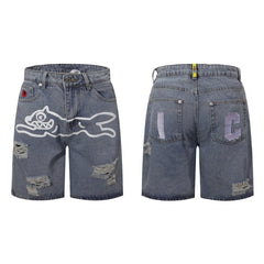 26SS Cross border American Trendy Brand Summer New ICECREAM RunningDog High Street Heavy duty Cowboy Shorts (1)