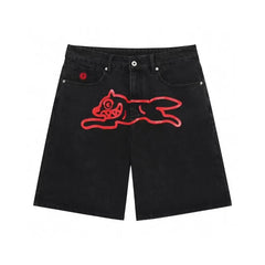 goods in stock!! 2025 Summer New American High Street Hip Hop Flying Dog Printed Straight Loose Men's Cowboy Shorts (6)