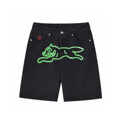 goods in stock!! 2025 Summer New American High Street Hip Hop Flying Dog Printed Straight Loose Men's Cowboy Shorts (7)