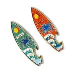 🏄 2-in-1 Metal Surfboard Magnets with Bottle Opener – Tropical Design
