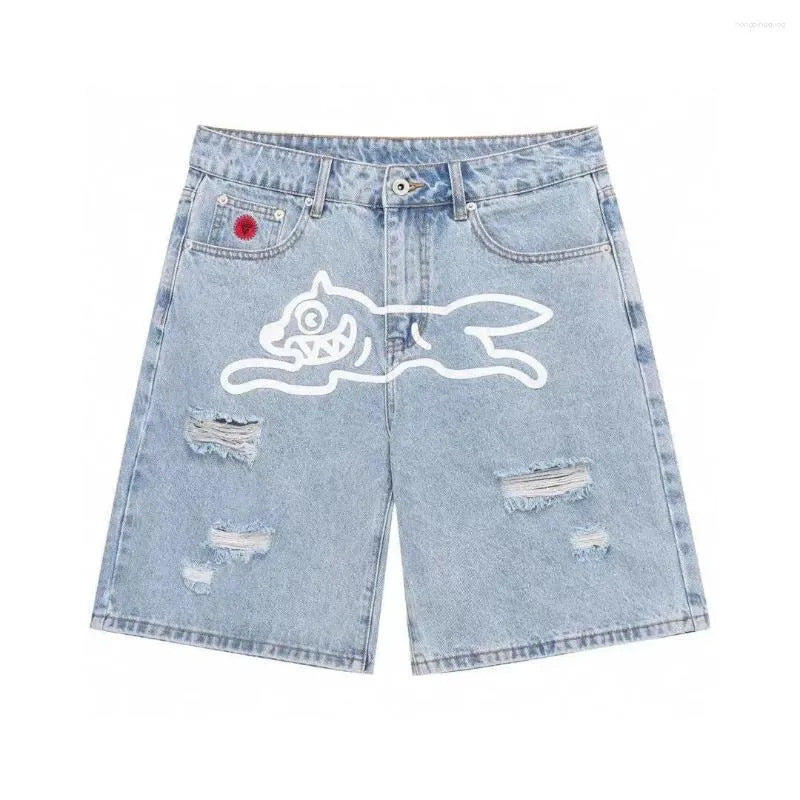 goods in stock!! 2025 Summer New American High Street Hip Hop Flying Dog Printed Straight Loose Men's Cowboy Shorts (1)