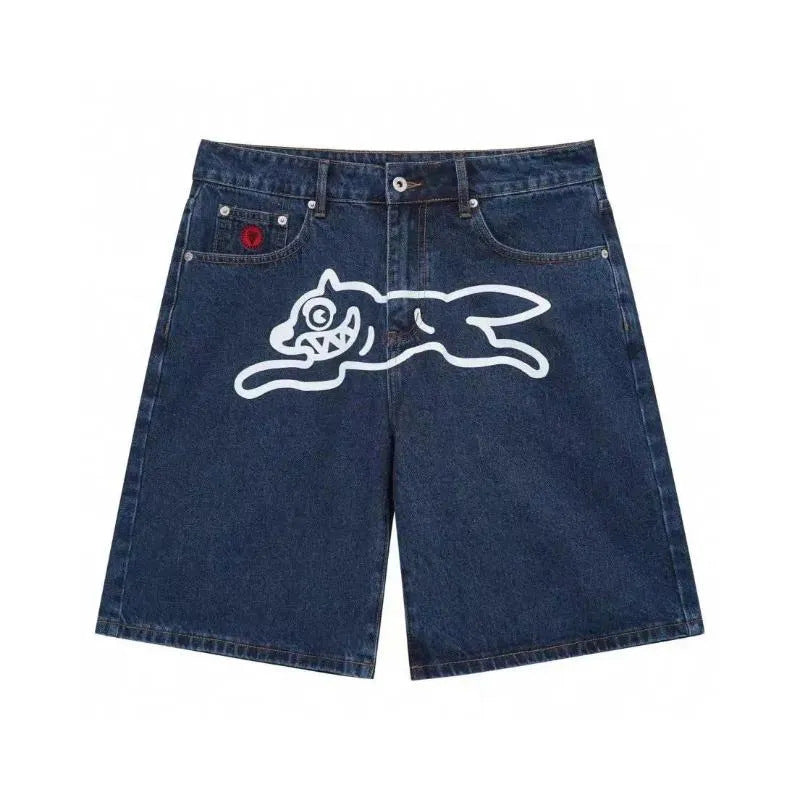 goods in stock!! 2025 Summer New American High Street Hip Hop Flying Dog Printed Straight Loose Men's Cowboy Shorts (4)