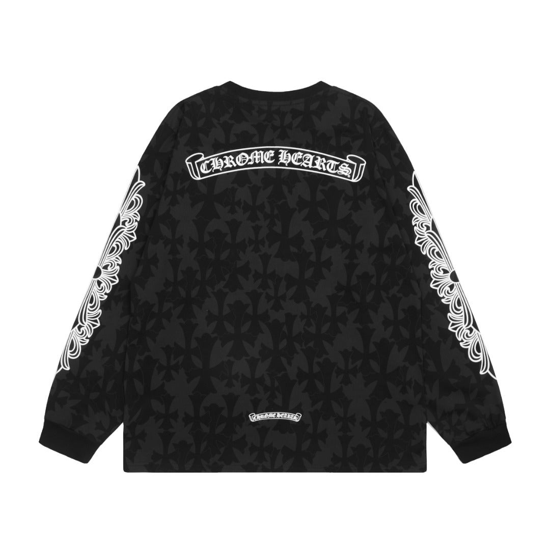 ChromeHearts Lettered Dark Patterned Cross Long-Sleeved T-Shirt