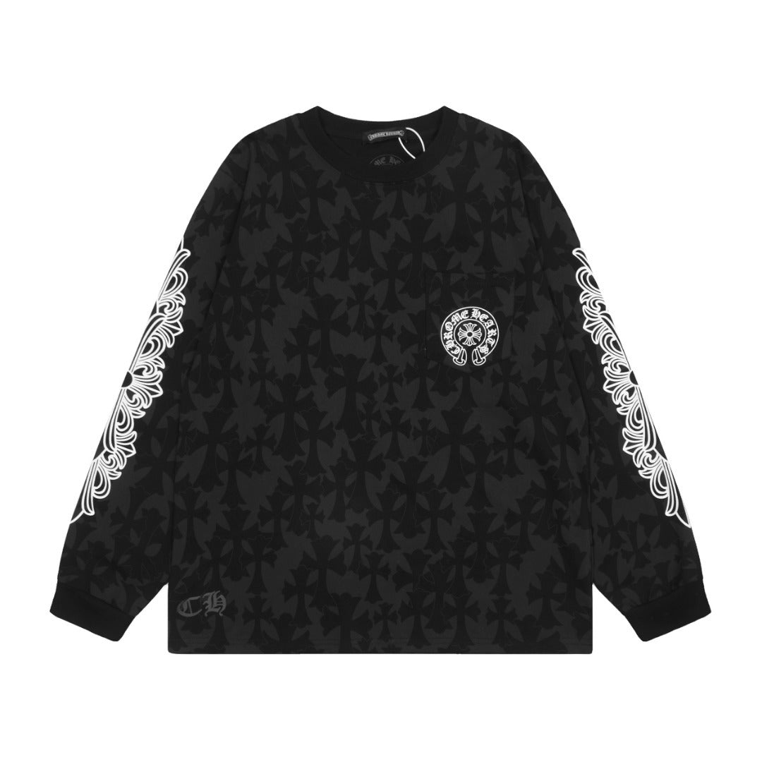 ChromeHearts Lettered Dark Patterned Cross Long-Sleeved T-Shirt