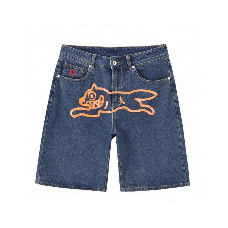 goods in stock!! 2025 Summer New American High Street Hip Hop Flying Dog Printed Straight Loose Men's Cowboy Shorts (3)