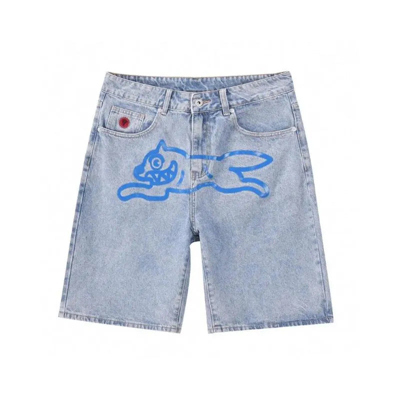goods in stock!! 2025 Summer New American High Street Hip Hop Flying Dog Printed Straight Loose Men's Cowboy Shorts (2)
