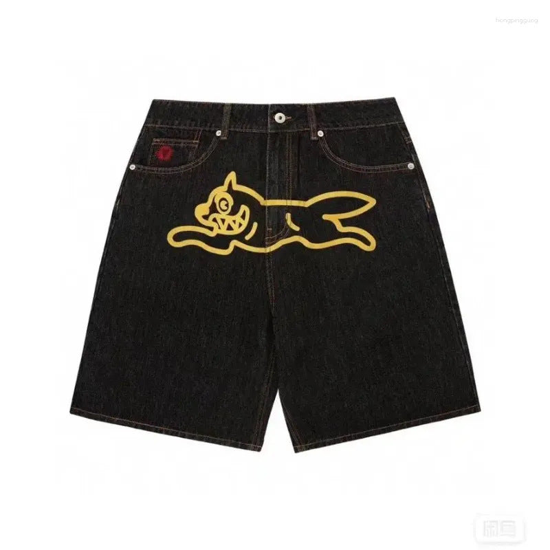 goods in stock!! 2025 Summer New American High Street Hip Hop Flying Dog Printed Straight Loose Men's Cowboy Shorts (5)