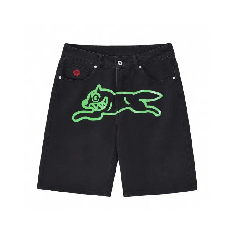 goods in stock!! 2025 Summer New American High Street Hip Hop Flying Dog Printed Straight Loose Men's Cowboy Shorts (7)
