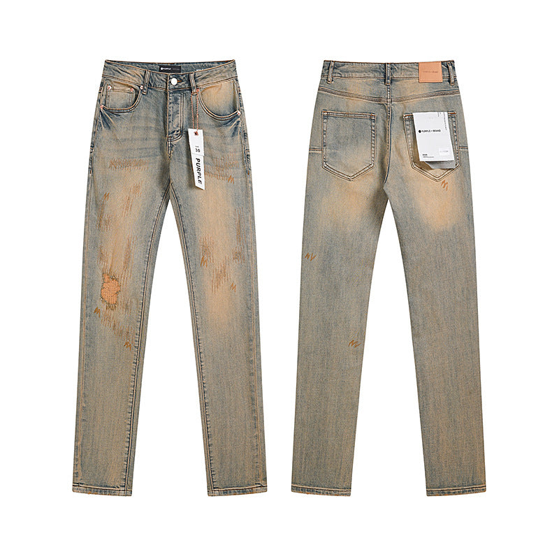Purple Brand Vintage Splatter Print Loose Straight Jeans