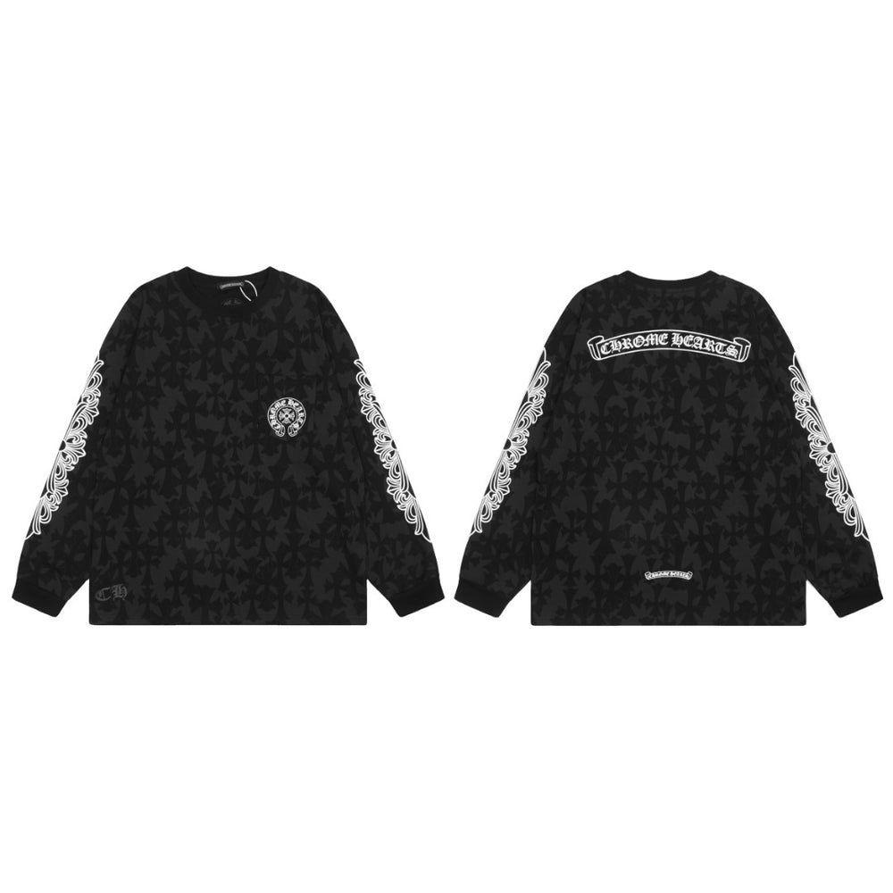 ChromeHearts Lettered Dark Patterned Cross Long-Sleeved T-Shirt